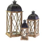 Farol madera metal rústico antracita cuadrado 1-3 cm31,5x31,5h81