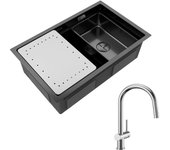 Fregadero cecipa max 1 lavabo 70×44cm negro fregadero empotrado con escurridor y lavabo + mezclador de cocina de inox cepillado con ducha extraíble