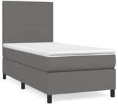 Cama con somier tapizado y colchón de polipiel gris 90x200 cm