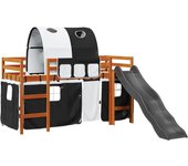 Cama individual | cama alta niños con túnel madera pino blanco negro 90x200 cm cfw64636