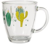 6x taza de vidrio transparente con decoración de cactus cc380