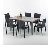Mesa rectangular beige 150x90 cm y 6 sillas de colores marion