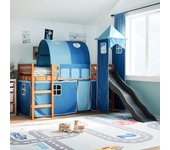 Cama altillo infantil con torre azul 90x190 cm madera maciza de pino
