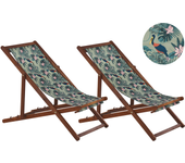 Beliani conjunto de 2 hamacas plegables anzio con telas de recambio motivo animal madera de acacia marrón oscuro