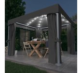 Vidaxl cenador con cortina y tira de luces aluminio antracita 3x3 m