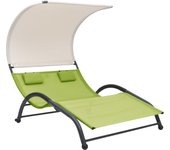 Vidaxl tumbona doble con toldo textilene verde