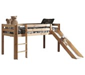 Cama de media altura 90x200 con tobogán y somier vipack pino - madera