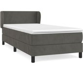 Cama con somier tapizado y colchón de terciopelo gris oscuro 90x190 cm