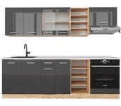 Vicco mueble de cocina r-line, antracita brillo intenso/roble dorado eléctrico, 240 cm , et mármol