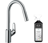 Grifo de cocina con hansgrohe focus m41 240 sbox pulverizador cromado de 2 chorros + limpiador briochin