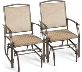 Costway mecedora de jardín, mecedora individual con estructura de metal, silla con reposabrazos para playa camping exterior parque,2 sillas