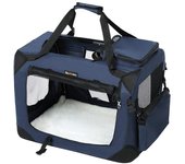 Transportín plegable para perros talla mediana 60x40x40 cm, portador de mascotas en tela oxford, azul