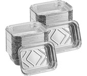 Relaxdays 100 bandejas aluminio, envase desechable alimentos, recipiente recogegotas bbq, parrilla, 18,5x13cm, plateado