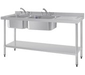 Fregadero doble seno de acero inox de 180x60cm con pilas a la izquierda vogue dy827