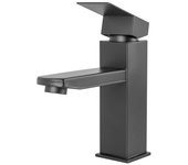 Grifo lavabo latón/zinc, negro, agua caliente-fría, latiguillos, caño bajo, monomando [qli-fa-4311]