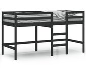 Cama alta de niños | cama individual escalera madera maciza pino negra 90x200 cm cfw52298