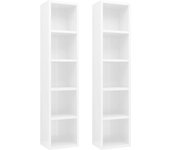 2 uds mueble de almacenaje | estantería cds contrachapada blanco brillo 21x16x93,5 cm cfw815817