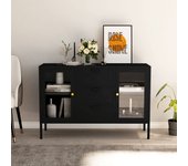 Aparador | aparador de comedor | armario de cocina de acero y vidrio negro 105x35x70 cm cfw63098