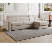 Sofá cama esquinero reversible rápido de pana beige - cama de 140 cm - colchón de 18 cm - vizir