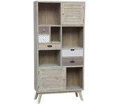 Vitrina de madera con estantes abiertos y cajones modelo indie – mueble alto de estilo industrial para salón, comedor u oficina (90×34.5×187 )