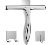 Limpiador de ducha de acero inoxidable para puertas de ducha de vidrio, con 2 ganchos adhesivos, 14 pulgadas, plateado