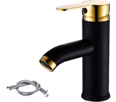 Grifo mezclador de agua fría y caliente, grifo de lavabo monomando (color: versión corta de oro negro)