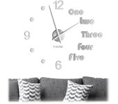 Relaxdays reloj pared diy, para pegar, con números y palabras, moderno, tamaño variable, moderno para salón, plateado