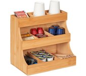 Relaxdays organizador café, 9 compartimientos, bambú, 24 x 26,5 x 27,5 cm, mueble cafetería, almacenaje té, natural