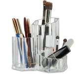 Relaxdays organizador maquillaje para brochas, fibra acrílica, transparente, 12 x 13 x 13,5 cm