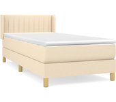 Cama somier tapizada con colchón de tela color crema 90x200 cm