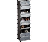 Relaxdays mueble zapatero plástico, con 10 niveles, estantería modular diy, soporte zapatos, 176 x 49 x 37 cm, negro
