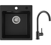 Fregadero de cocina cecipa max 40x45 cm negro en cuarzo y resina 1 seno + mezclador de cocina de acero inoxidable negro