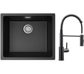Cecipa max fregadero 1 seno de cuarzo y resina negro gris 50*44*20cm + mezclador de cocina de muelle negro con ducha extraíble