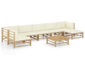 Vidaxl set de muebles de jardín 8 piezas bambú y cojines blanco crema