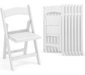 Juego de 2 sillas plegables de resina con asiento acolchado, respaldo ergonómico, capacidad 500 kg, para terraza, bodas, fiestas, color blanco