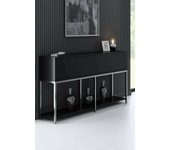 Aparador basilia, bufé de salón, aparador de salón, despensa de cocina, 150x30h80 cm, negro y plata