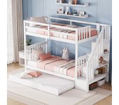 Litera 90x200cm en madera de pino - con 2 cajones y cama nido - blanco