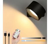 Luz de pared led, bola magnética giratoria de 360°, con control remoto, lámpara de lectura de pared con temperatura de 3 colores