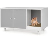 Casa de aseo para gatos de madera, mueble de cama para gatos doble puertas con rascador para gatos para sala de estar, entrada, pasillo, 90x50x50cm