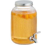 Relaxdays dispensador de bebidas, recipiente para limonada 4 l, grifo y tapa, cristal y acero inoxidable, transparente