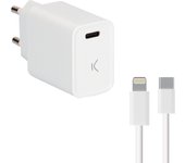 Cargador de red ksix 20 w, pps, power delivery, made for iphone, carga rápida, usb-c + cable usb-c a lightning 1 m, blanco