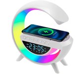 Altavoz con cargador inalámbrico de 15w, 13 modos diferentes de iluminación led, función de radio, entradas de tarjeta tf y usb.