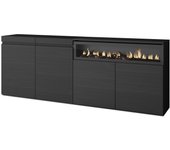 Aparadores para salón, 200x35x75cm, 4 puertas, chimenea eléctrica, negro
