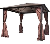 Cenador con cortina marrón aluminio 300 x 300 cm