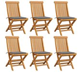 Vidaxl sillas de jardín 6 uds con cojines grises madera de teca