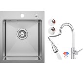 Cecipa max fregadero de cocina 1 seno 40 × 45 cm fregadero de acero inoxidable cepillado fregadero encastrable + grifo de cocina mezclador con ducha e