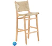Pack 2taburetes madera de hevea con asiento y respaldo trenzado