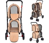 Carrito desmontable y plegable de 2 etapas para perros y gatos con ruedas giratorias universales, beige