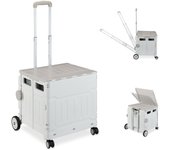 Relaxdays carro de la compra plegable, carrito de transporte con ruedas, tapa y asa telescópica, hasta 50 kg, gris