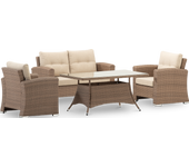 Conjunto de jardín 1 sofá de 2 plazas + 2 sillones + 1 mesa alta 140x80x68cm ratán sintético y aluminio - bolonia
